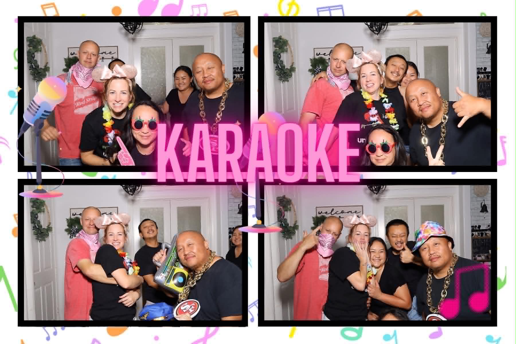Friends posing in an SLK karaoke photo booth