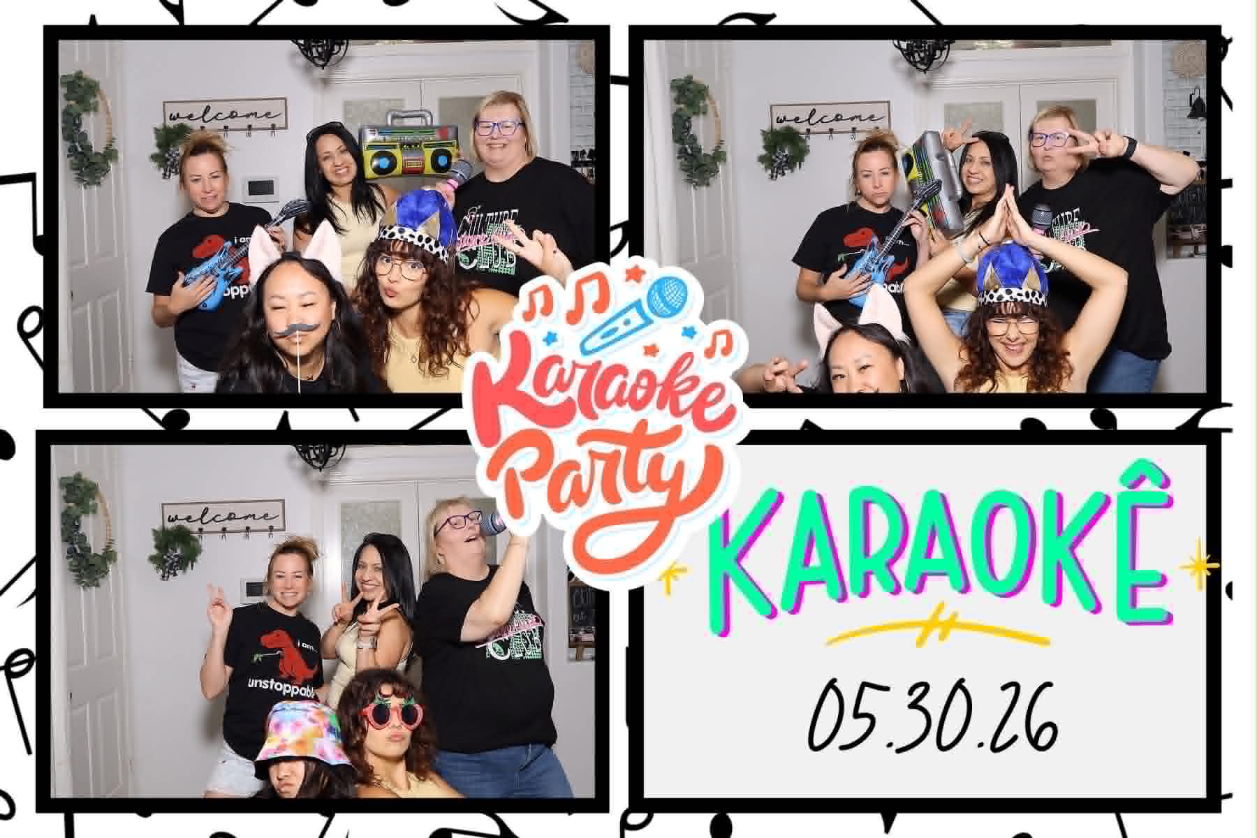 Friends celebrating in an SLK birthday and quinceanera photo booth